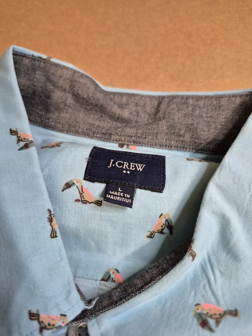 J. Crew Light Blue Short Sleeve Button-Down Shirt with Birds 4341/6